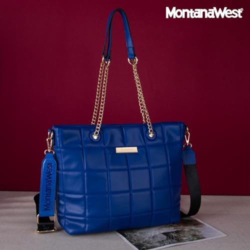 Montana West Blue Vegan Leather Tote Bag