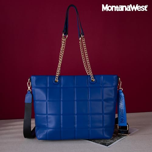 Montana West Blue Vegan Leather Tote Bag
