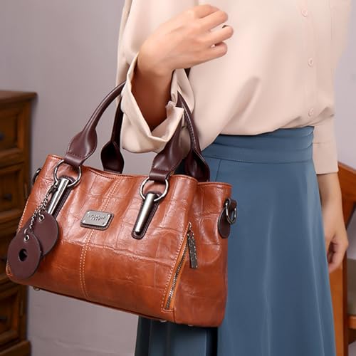 Vegan Leather Tote Bag Satchel Shoulder Bags Brown