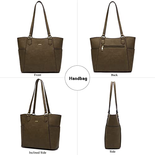 Dark Khaki Tote Handbag and Wallet Set