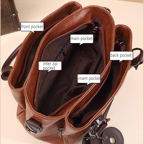 Vegan Leather Tote Bag Satchel Shoulder Bags Brown