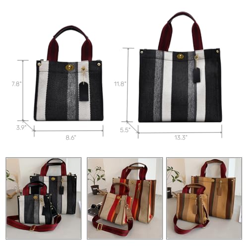 Color Contrast Stripe Canvas Messenger Tote Bag