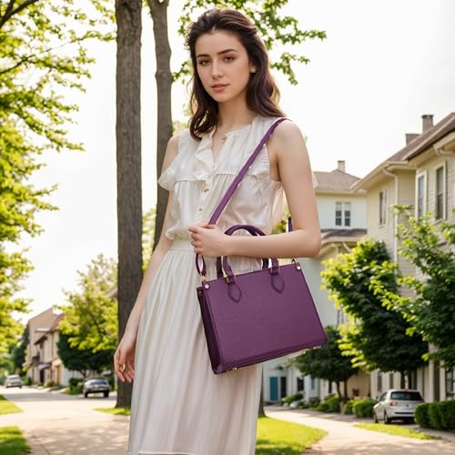Qiyuer Purple Vegan Leather Handbag Set for Women