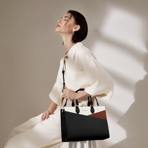 LOVEVOOK Black PU Leather Satchel Tote Handbag