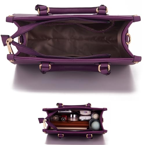 Qiyuer Purple Vegan Leather Handbag Set for Women