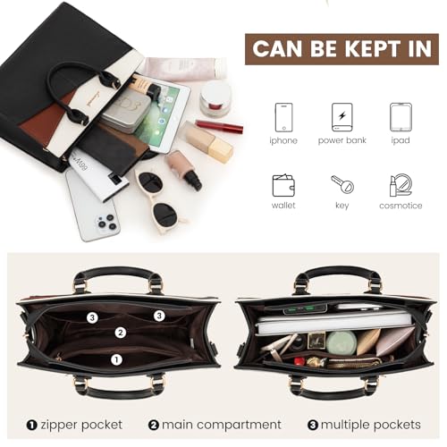 LOVEVOOK Black PU Leather Satchel Tote Handbag