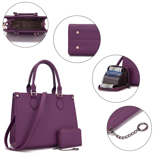 Qiyuer Purple Vegan Leather Handbag Set for Women