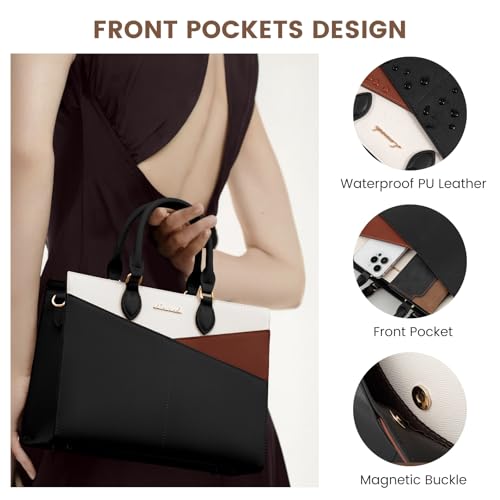 LOVEVOOK Black PU Leather Satchel Tote Handbag