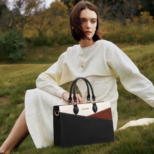 LOVEVOOK Black PU Leather Satchel Tote Handbag