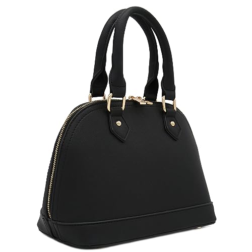 Black Saffiano Dome Satchel with Zipper Detail