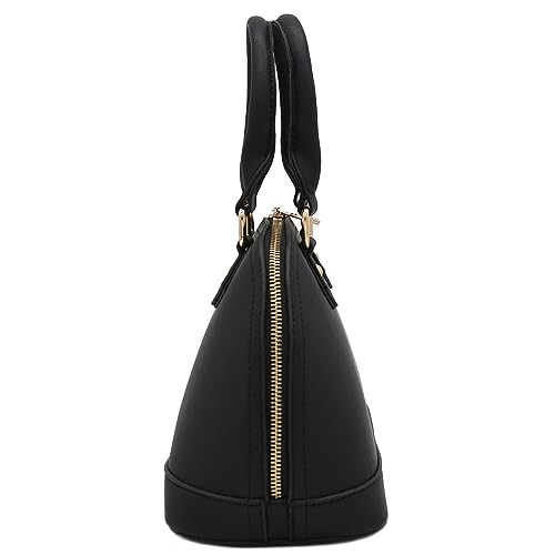 Black Saffiano Dome Satchel with Zipper Detail