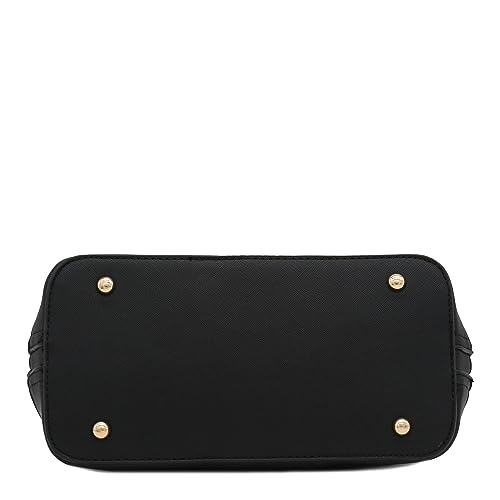 Black Saffiano Dome Satchel with Zipper Detail