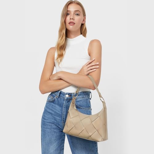 BOSTANTEN Khaki Vegan Leather Woven Hobo Bag