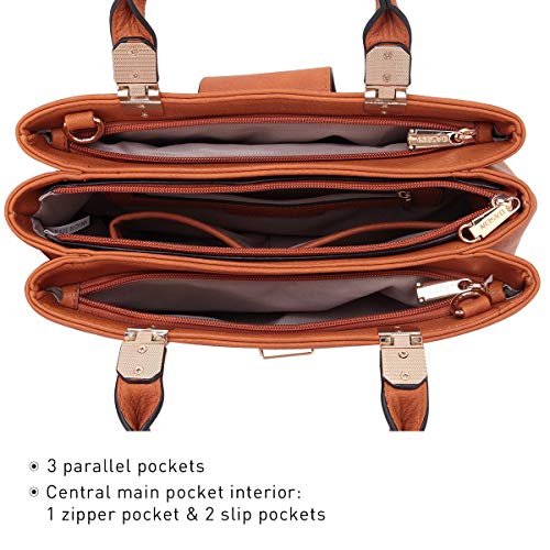 Dasein Women's Vegan Leather Satchel Tote Brown