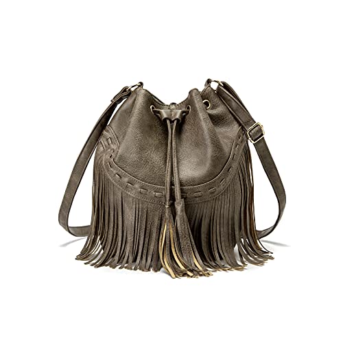 Fringe Tassel Leather Bucket Bag for Women