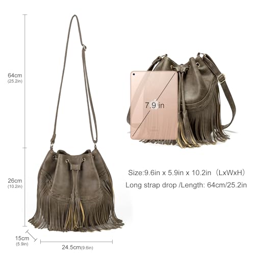 Fringe Tassel Leather Bucket Bag for Women
