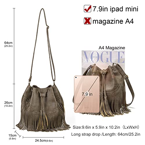 Fringe Tassel Leather Bucket Bag for Women
