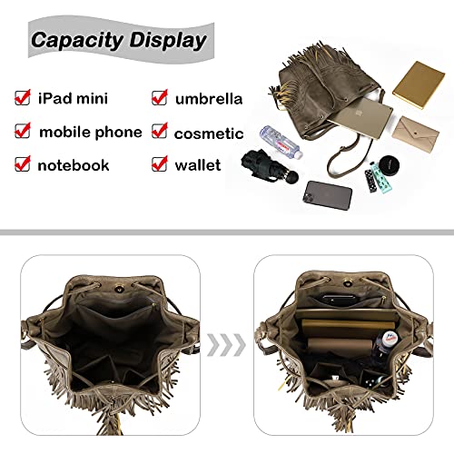 Fringe Tassel Leather Bucket Bag for Women