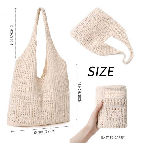 Large Apricot Knitted Shoulder Tote Bag