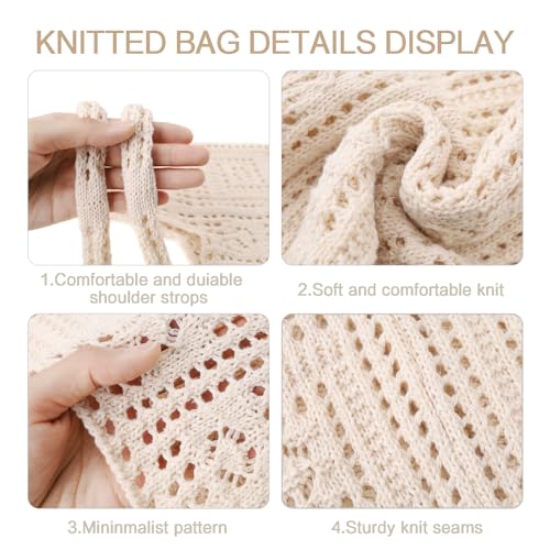 Large Apricot Knitted Shoulder Tote Bag