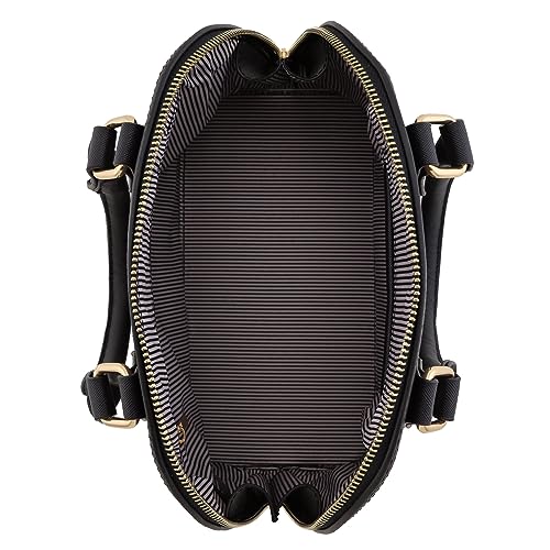 Black Saffiano Dome Satchel with Zipper Detail