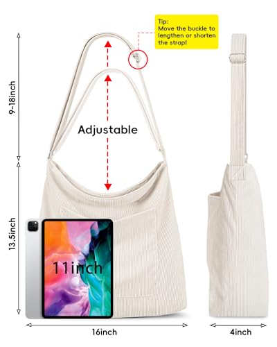 Iioscre Women's Corduroy Tote Bag with Zipper