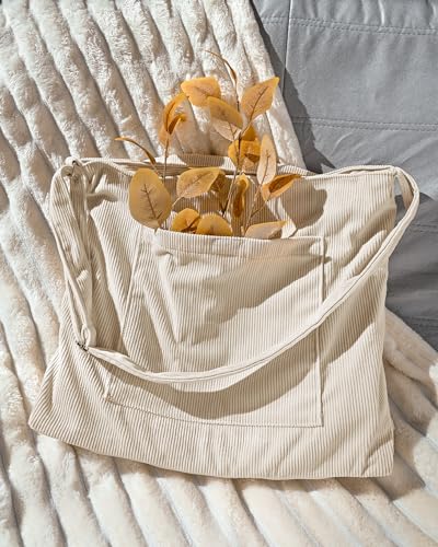 Iioscre Women's Corduroy Tote Bag with Zipper
