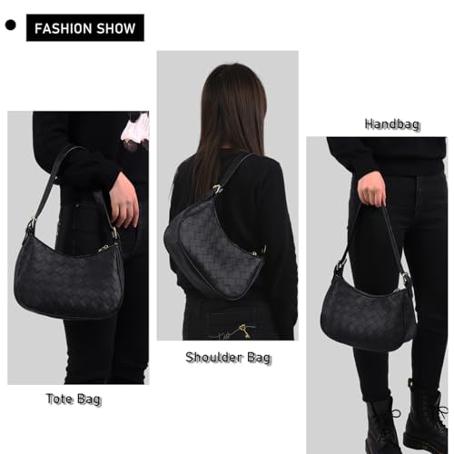 Black Crescent Hobo Shoulder Bag for Women