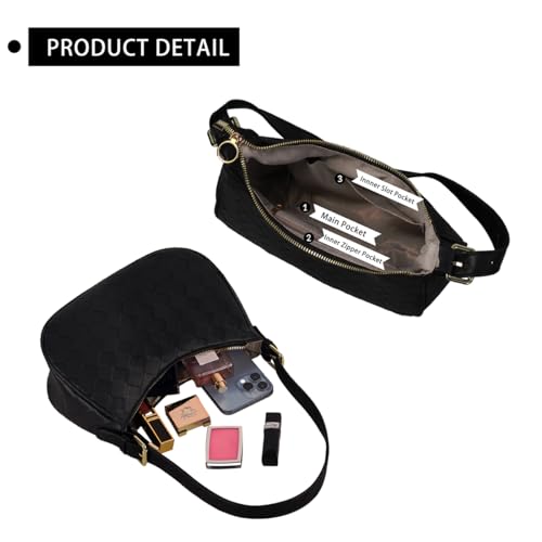 Black Crescent Hobo Shoulder Bag for Women