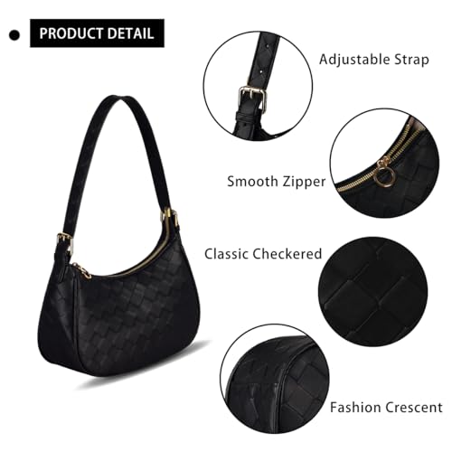 Black Crescent Hobo Shoulder Bag for Women