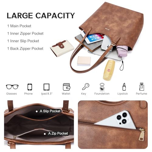 Stylish Vegan Leather Telena Tote Bag - Brown