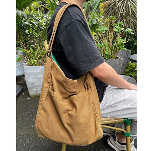 Multi-Pocket Canvas Hobo Crossbody Tote Bag