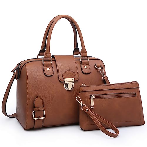 Dasein Vegan Leather Barrel Handbag Satchel Top Handle
