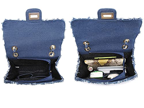 Quilted Denim Clutch Bag with Chain Strap