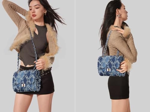Quilted Denim Clutch Bag with Chain Strap