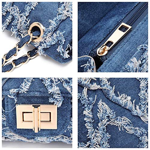 Quilted Denim Clutch Bag with Chain Strap