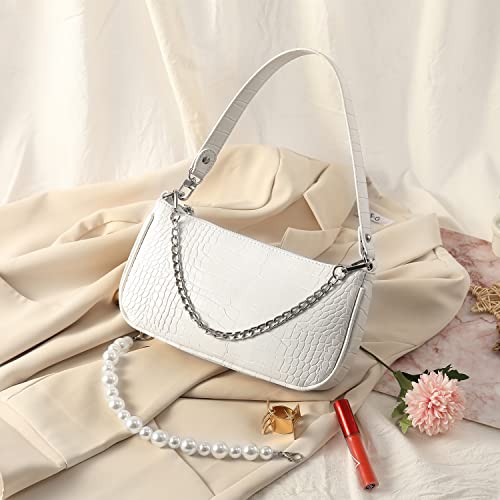 Retro Crocodile Pattern White Tote Bag for Women