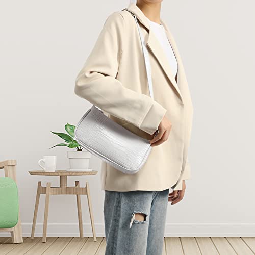 Retro Crocodile Pattern White Tote Bag for Women