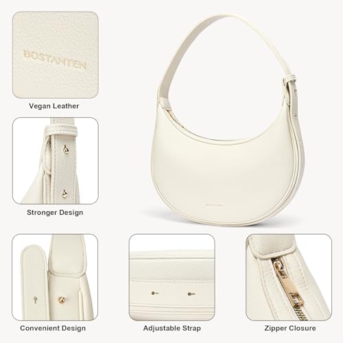 BOSTANTEN Beige Vegan Leather Crescent Shoulder Bag