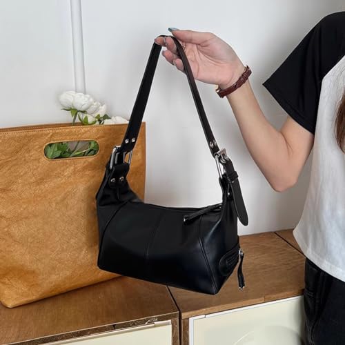Black Adjustable Strap Barsine Shoulder Tote Bag
