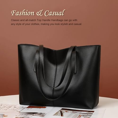 FITDON Women's Faux Leather Zip Tote Bag