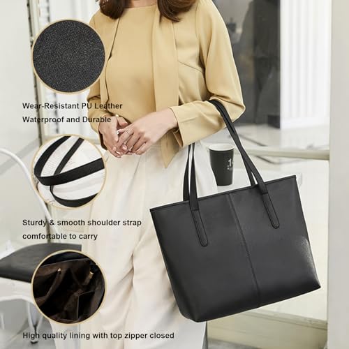 FITDON Women's Faux Leather Zip Tote Bag