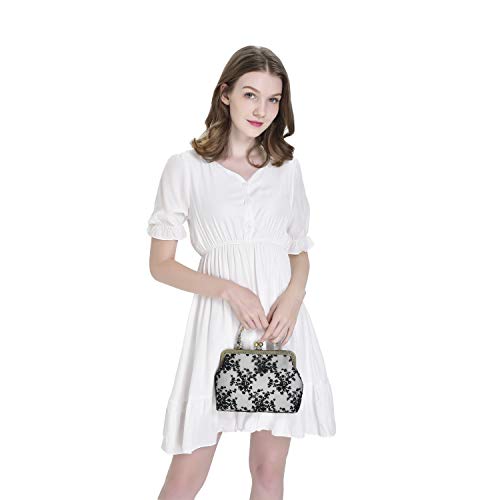 Vintage Lace Kiss Lock Evening Handbag with Chain