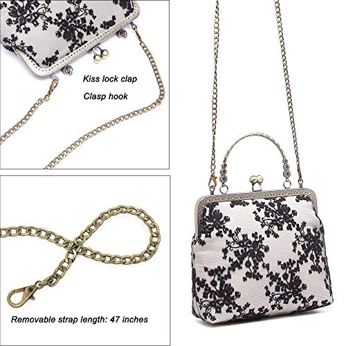 Vintage Lace Kiss Lock Evening Handbag with Chain