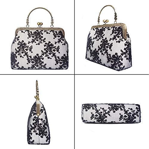 Vintage Lace Kiss Lock Evening Handbag with Chain