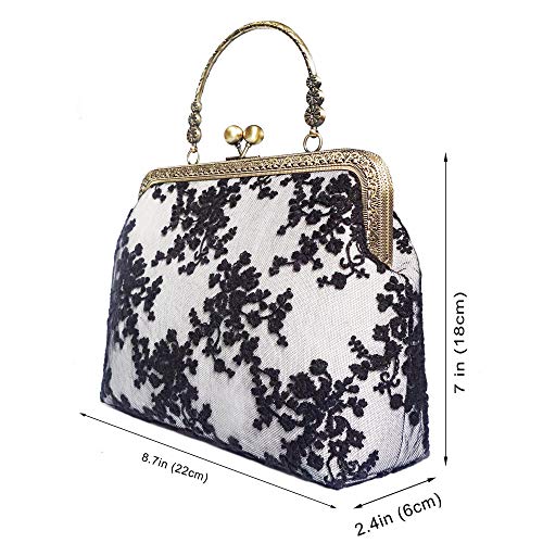 Vintage Lace Kiss Lock Evening Handbag with Chain