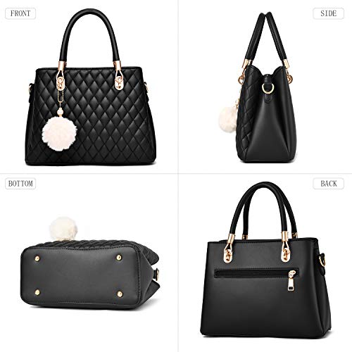 Brown Leather Handbags with Pompon for Women