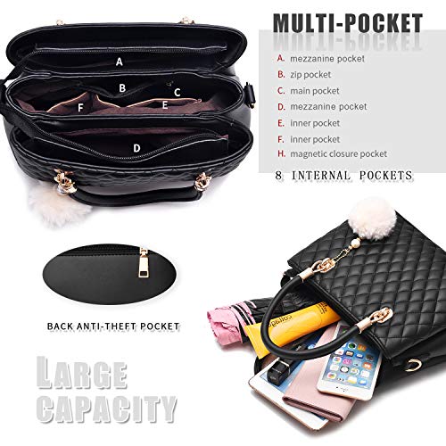 Brown Leather Handbags with Pompon for Women
