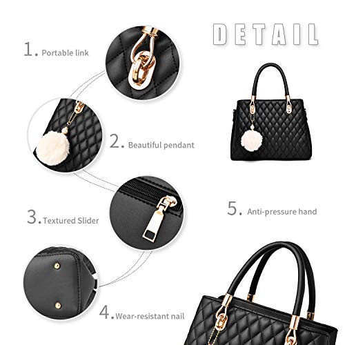 Brown Leather Handbags with Pompon for Women
