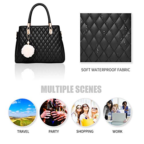 Brown Leather Handbags with Pompon for Women